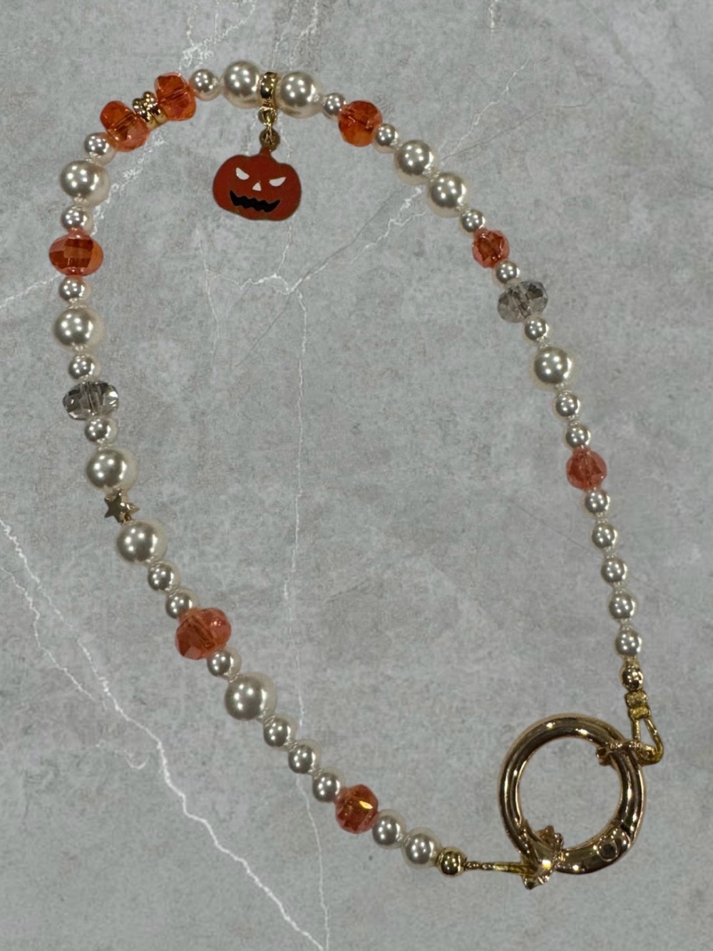 $8 Add-on | Halloween Phone Wrist Strap with Orange & Pearl Beaded Charm